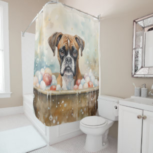 Boxer in der Badewanne Aquarell-Hunde-Kunst Duschvorhang