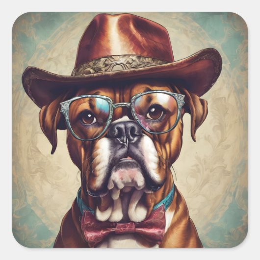 "Boxer in Hat and Glasses" Sticker Sheet (Vorderseite)