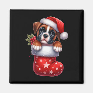 Boxer in Socken Weihnachten Weihnachtsmannmütze Xm Magnet