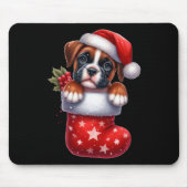 Boxer in Socken Weihnachten Weihnachtsmannmütze Xm Mousepad (Vorne)