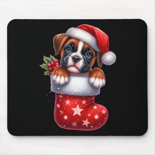 Boxer in Socken Weihnachten Weihnachtsmannmütze Xm Mousepad (Vorne)