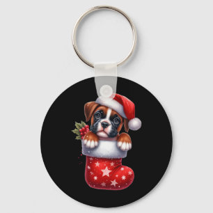Boxer in Socken Weihnachten Weihnachtsmannmütze Xm Schlüsselanhänger
