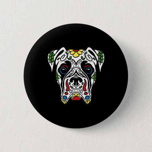 Boxer In Weiß - Regierungsbehörde Zucker-Schädel Button (Vorderseite)