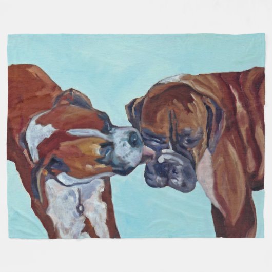 Boxer küssend, verfolgt Kunst-Fleece-Decke Fleecedecke (Vorderseite (Horizontal))