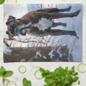 Boxer lässt es Weihnachten schnee Geschirrtuch (Gefaltet)