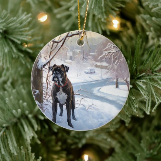 Boxer lässt es Weihnachten schnee Keramik Ornament (Baum)