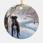 Boxer lässt es Weihnachten schnee Keramik Ornament (Vorne)