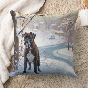Boxer lässt es Weihnachten schnee Kissen