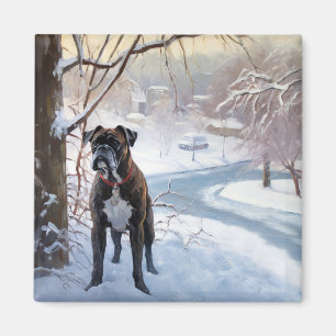 Boxer lässt es Weihnachten schnee Magnet