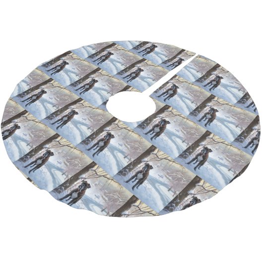 Boxer lässt es Weihnachten schnee Polyester Weihnachtsbaumdecke (Schrägansicht)