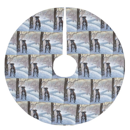 Boxer lässt es Weihnachten schnee Polyester Weihnachtsbaumdecke (Vorderseite)