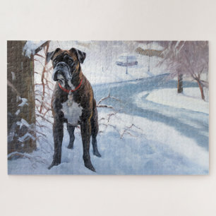 Boxer lässt es Weihnachten schnee Puzzle