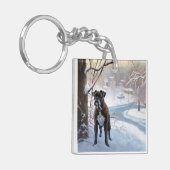 Boxer lässt es Weihnachten schnee Schlüsselanhänger (Vorderseite links)