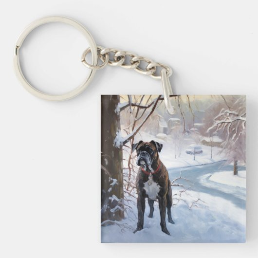 Boxer lässt es Weihnachten schnee Schlüsselanhänger (Vorderseite)