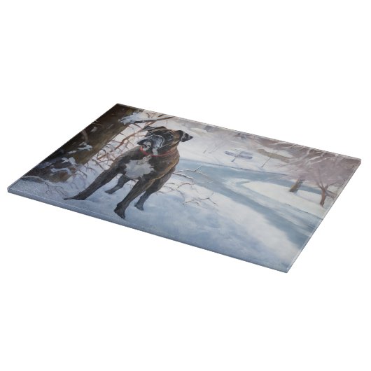 Boxer lässt es Weihnachten schnee Schneidebrett (Ecke)