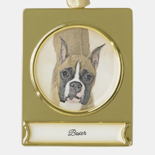 Boxer-Malerei - Niedliche Original Hunde-Kunst Banner-Ornament Gold