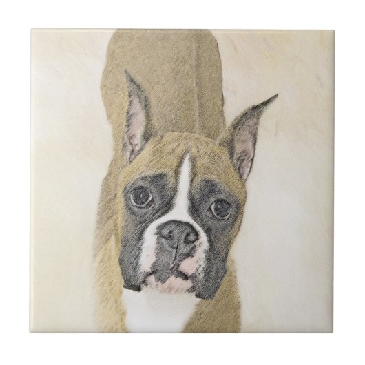 Boxer-Malerei - Niedliche Original Hunde-Kunst Fliese (Vorderseite)