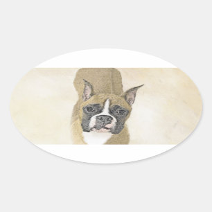 Boxer-Malerei - Niedliche Original Hunde-Kunst Ovaler Aufkleber