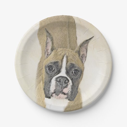 Boxer-Malerei - Niedliche Original Hunde-Kunst Pappteller (Vorderseite)