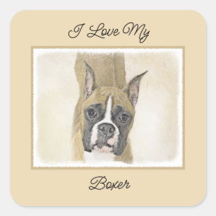 Boxer-Malerei - Niedliche Original Hunde-Kunst Quadratischer Aufkleber
