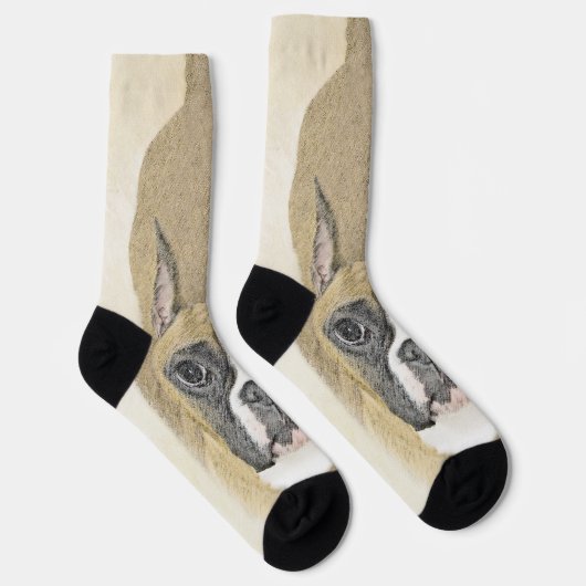 Boxer-Malerei - Niedliche Original Hunde-Kunst Socken (Rechts)