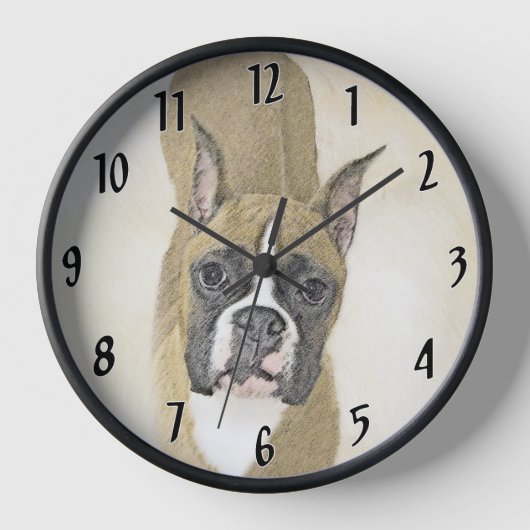 Boxer-Malerei - Niedliche Original Hunde-Kunst Uhr (Vorderseite)