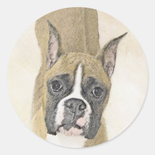 Boxer-Malerei - Süße originale Hundekunst Runder Aufkleber