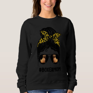 Boxer Mama Messy Bun Hair Leopard Druckgläser Dog Sweatshirt