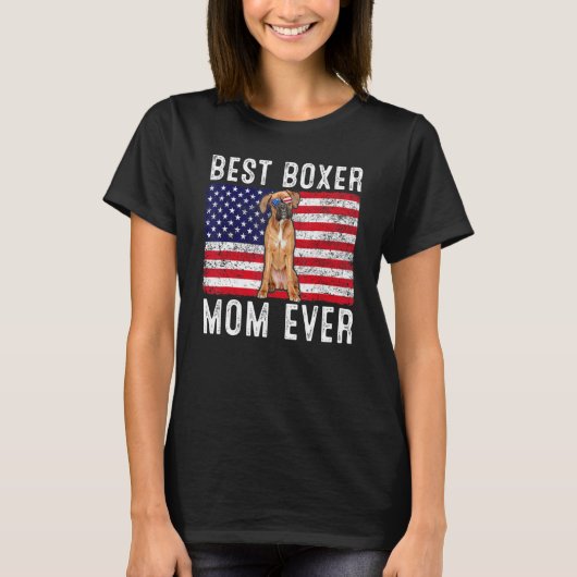 Boxer Mama US American Flag Boxer Dog Eigentümer T-Shirt (Vorderseite)