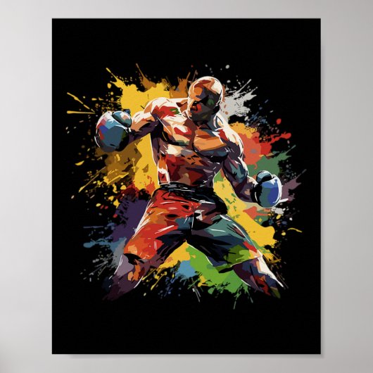 Boxer Man Boxing Paint Splash Boxhandschuhe Poster (Vorne)