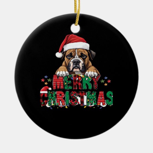 Boxer - Merry Christmas Dog Oversized T-Shirt Keramik Ornament (Vorne)
