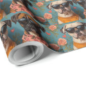 Boxer mit Herz-Rose Valentinstag Geschenkpapier (Rolleneckpunkt)