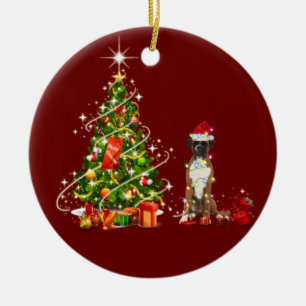 Boxer mit Hutschuh Weihnachten Keramik Ornament