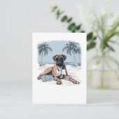 Boxer mit Sonnenbrille am Strand Postkarte (Stehend Vorderseite)