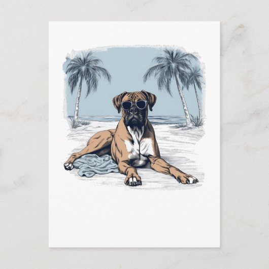 Boxer mit Sonnenbrille am Strand Postkarte (Vorderseite)