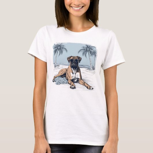 Boxer mit Sonnenbrille am Strand T-Shirt (Vorderseite)