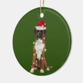 Boxer mit Weihnachts-Scafts Weihnachtsmannmütze Ge Keramik Ornament (Links)