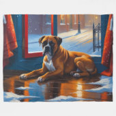 Boxer mit Weihnachtsbeleuchtung Urlaub Fleecedecke (Vorderseite (Horizontal))