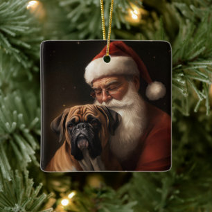 Boxer mit Weihnachtsfeiern Keramikornament