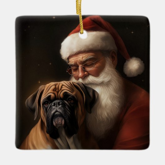 Boxer mit Weihnachtsfeiern Keramikornament (Vorderseite)