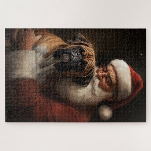 Boxer mit Weihnachtsfeiern Puzzle (Horizontal)