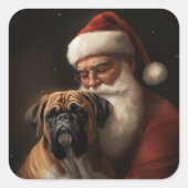 Boxer mit Weihnachtsfeiern Quadratischer Aufkleber (Vorderseite)