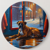 Boxer mit Weihnachtslichtern Urlaub Button (Vorderseite)
