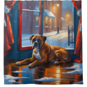 Boxer mit Weihnachtslichtern Urlaub Duschvorhang (Vorderseite)