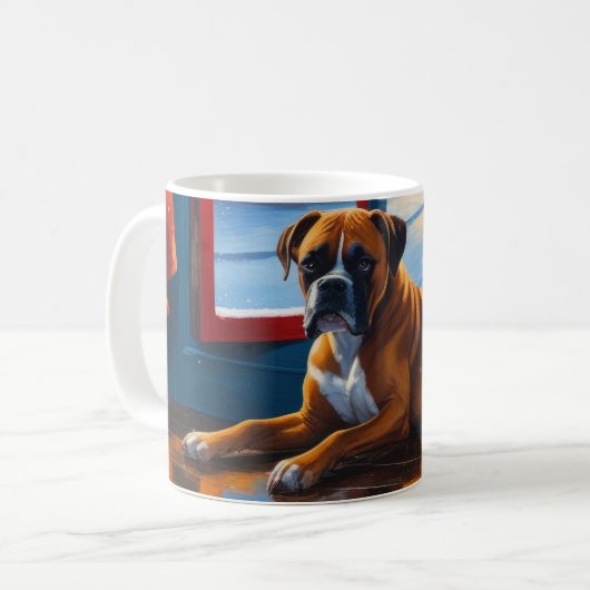 Boxer mit Weihnachtslichtern Urlaub Kaffeetasse (Vorderseite Links)