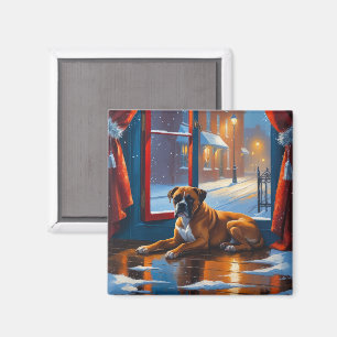 Boxer mit Weihnachtslichtern Urlaub Magnet