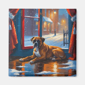 Boxer mit Weihnachtslichtern Urlaub Magnet (Vorne)