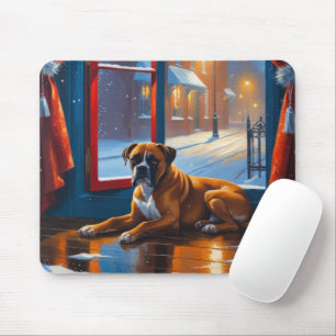 Boxer mit Weihnachtslichtern Urlaub Mousepad