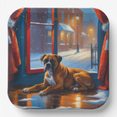 Boxer mit Weihnachtslichtern Urlaub Pappteller (Vorderseite)