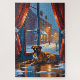 Boxer mit Weihnachtslichtern Urlaub Puzzle